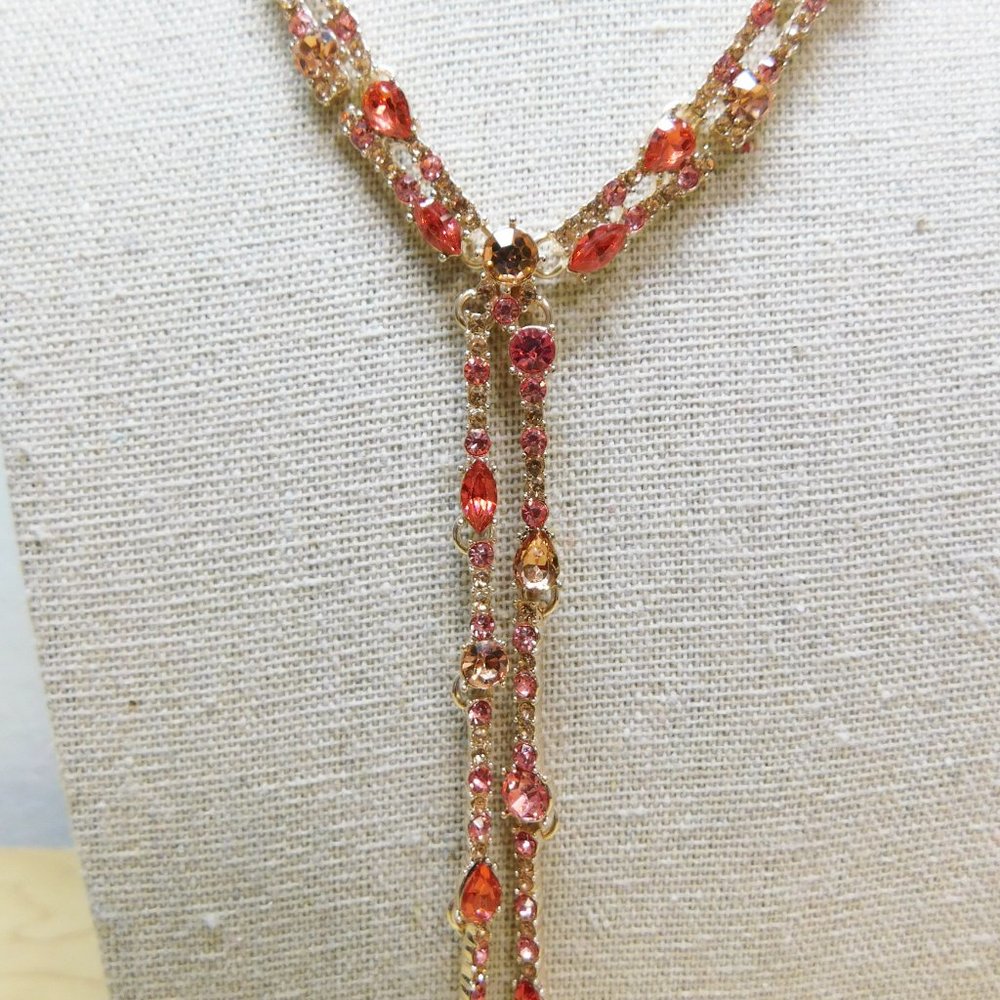 Inc Gold Tone Peach & Dark Coral Rhinestone Necklace - NWT